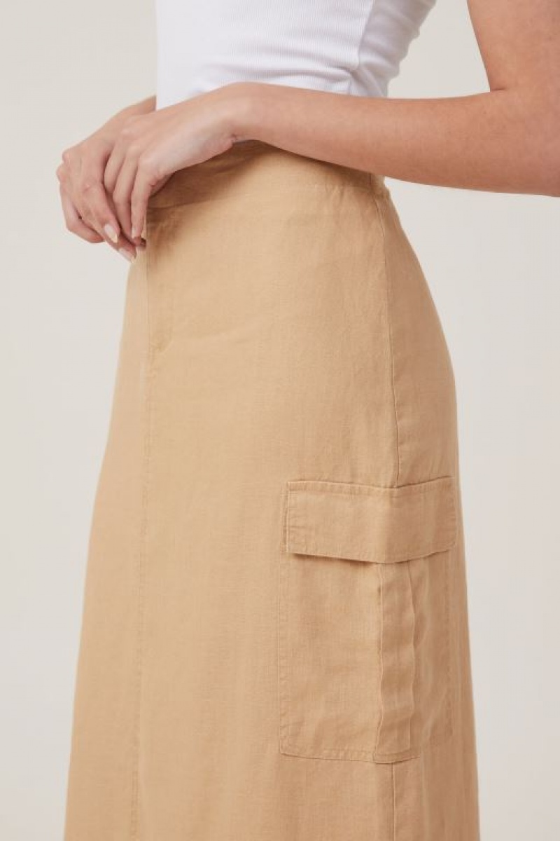 Cotton On Frankie Utility Linen Women's Skirt Brown | nqVdsw9Lqpj
