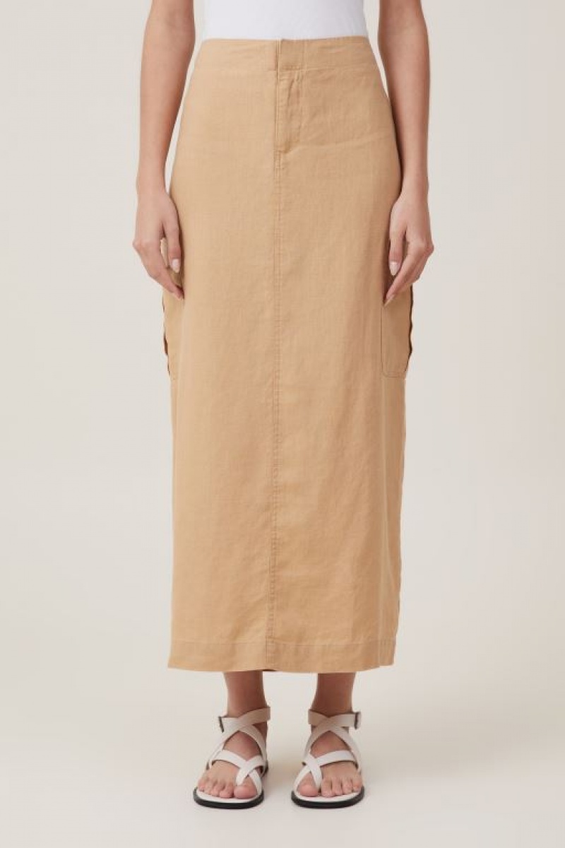 Cotton On Frankie Utility Linen Women's Skirt Brown | nqVdsw9Lqpj