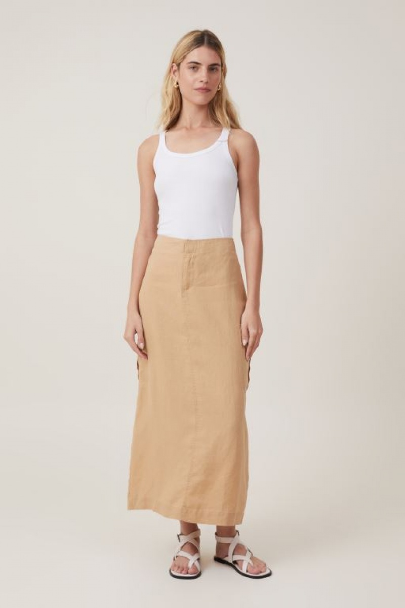 Cotton On Frankie Utility Linen Women\'s Skirt Brown | nqVdsw9Lqpj