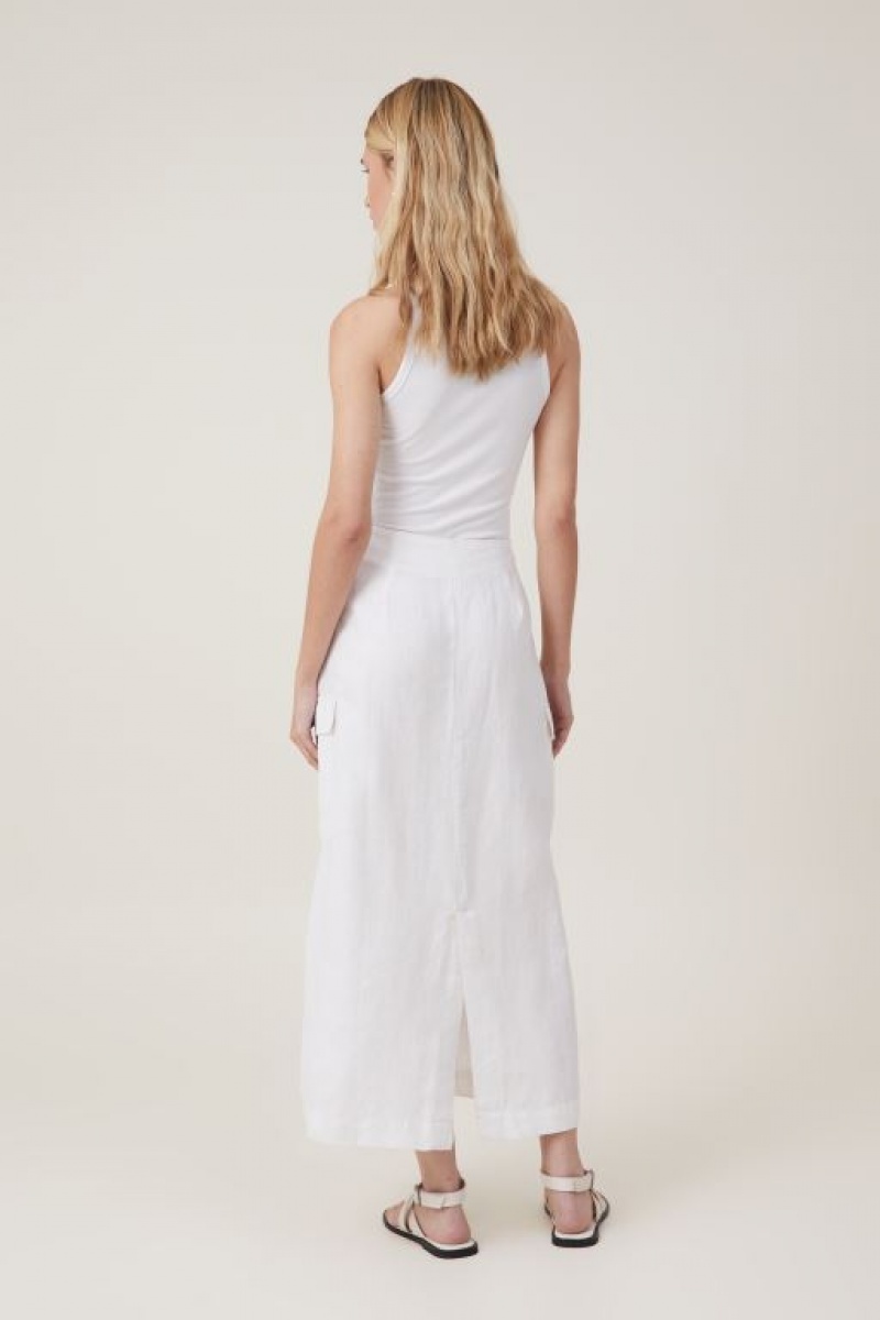 Cotton On Frankie Utility Linen Women's Skirt White | 8pIDdLAGN30