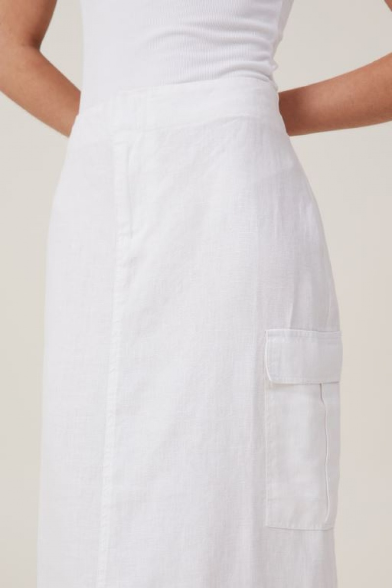 Cotton On Frankie Utility Linen Women's Skirt White | 8pIDdLAGN30