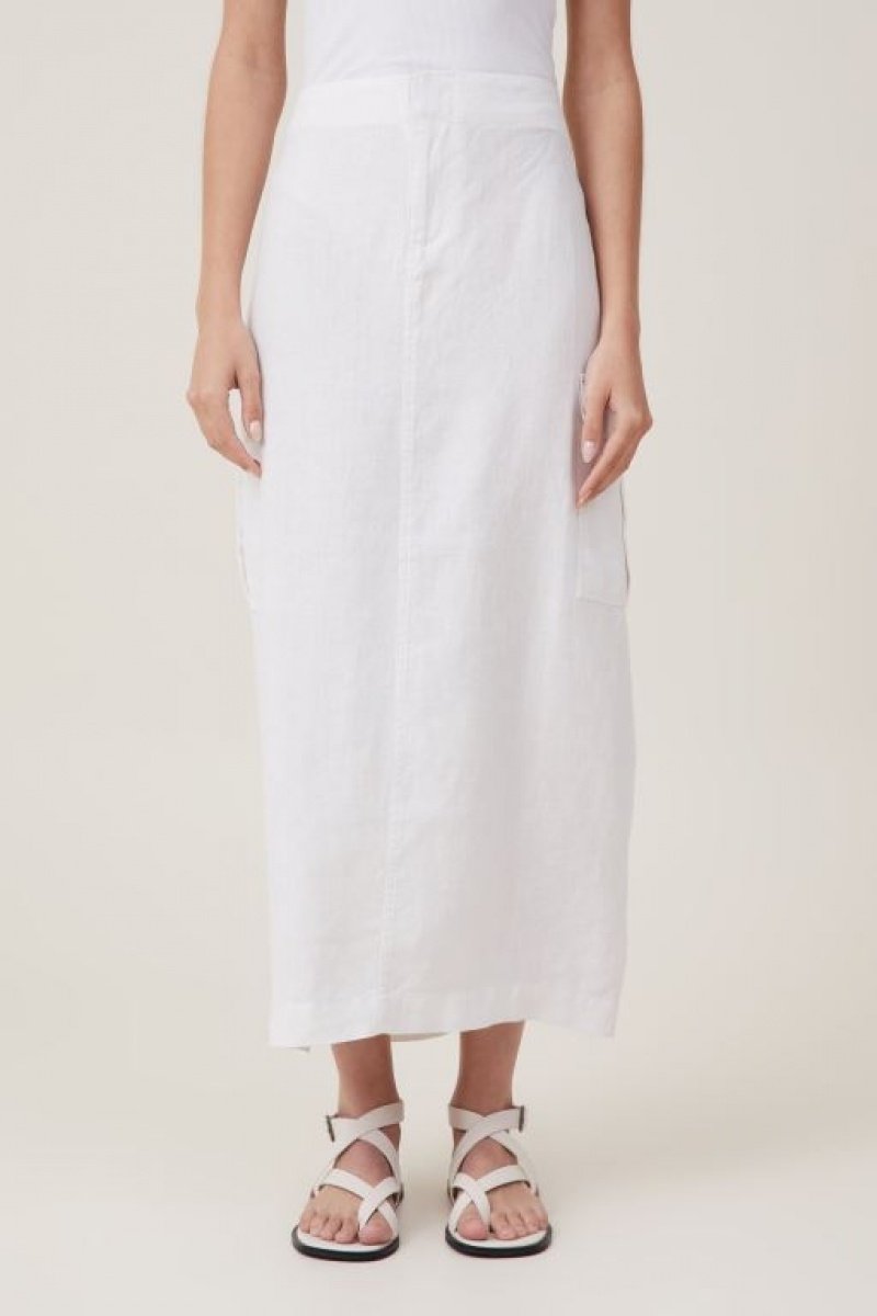 Cotton On Frankie Utility Linen Women's Skirt White | 8pIDdLAGN30