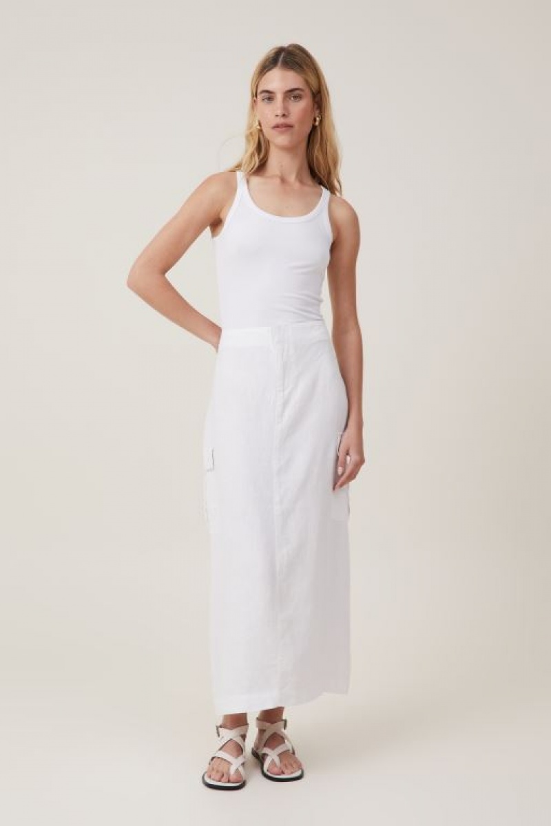 Cotton On Frankie Utility Linen Women\'s Skirt White | 8pIDdLAGN30