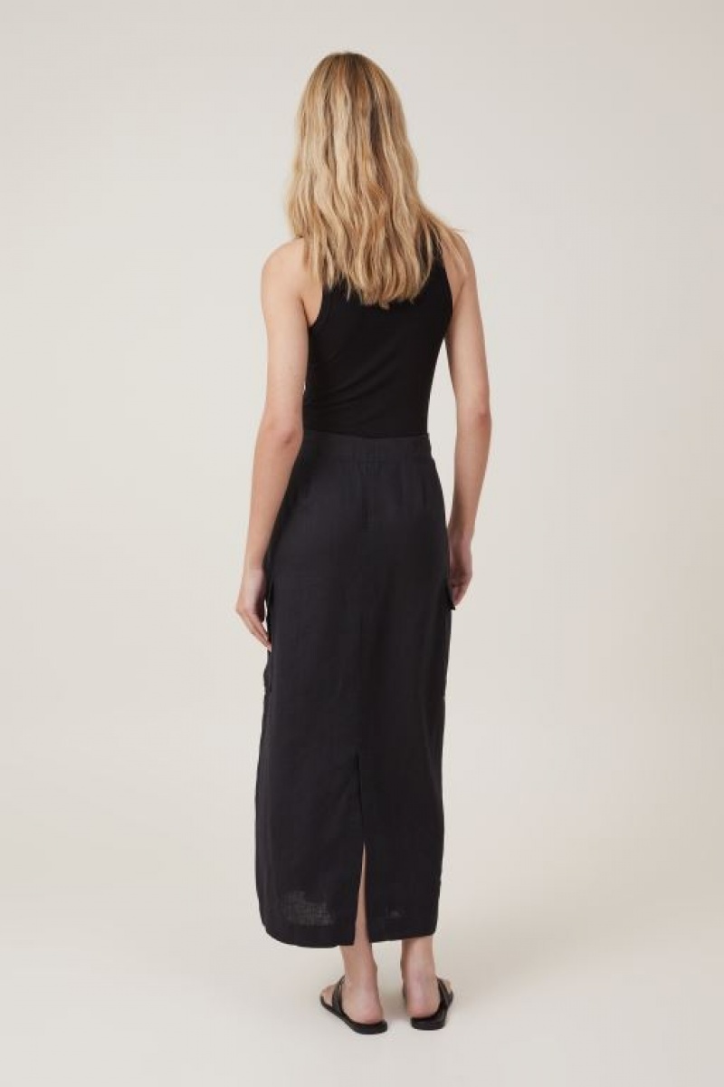 Cotton On Frankie Utility Linen Women's Skirt Black | JZNBdtsG2dM