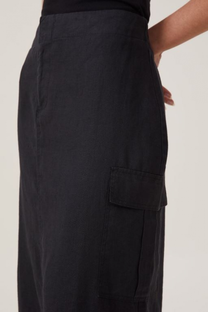 Cotton On Frankie Utility Linen Women's Skirt Black | JZNBdtsG2dM