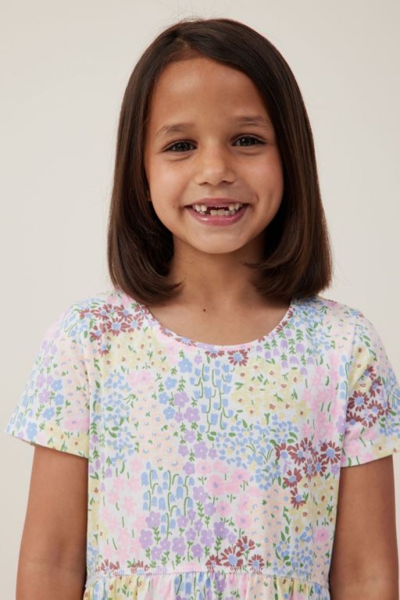 Cotton On Freya Short Sleeve Girls' Dress Light Yellow | xJDkPUNblk2