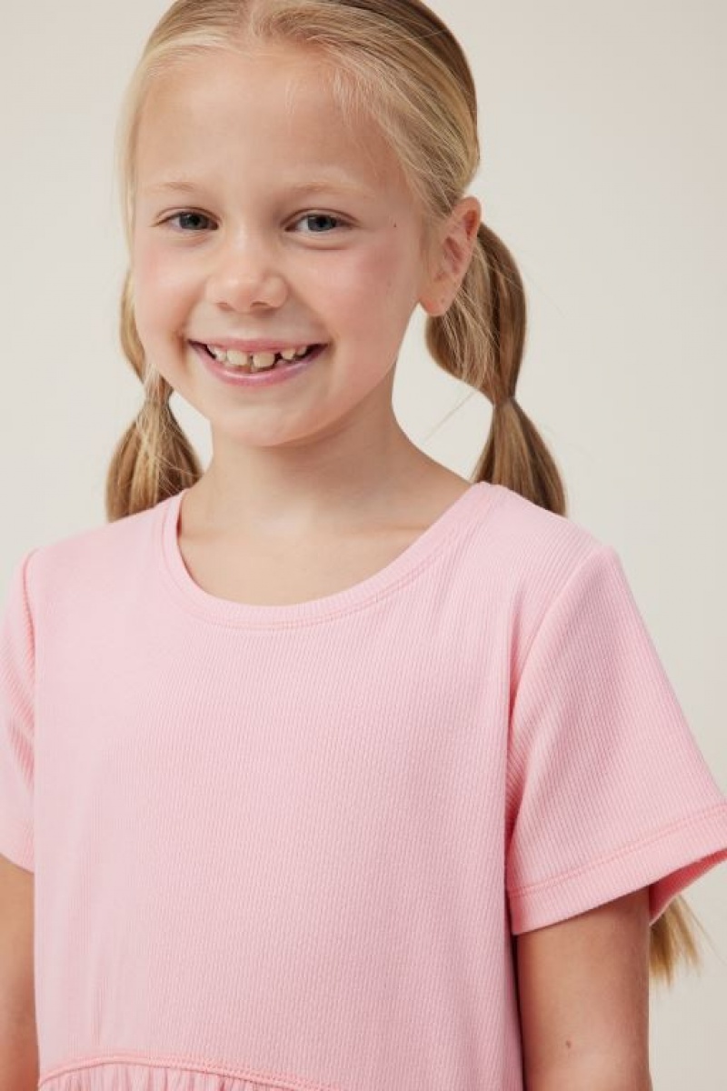 Cotton On Freya Short Sleeve Girls' Dress Coral | KVMhpaMqrgX