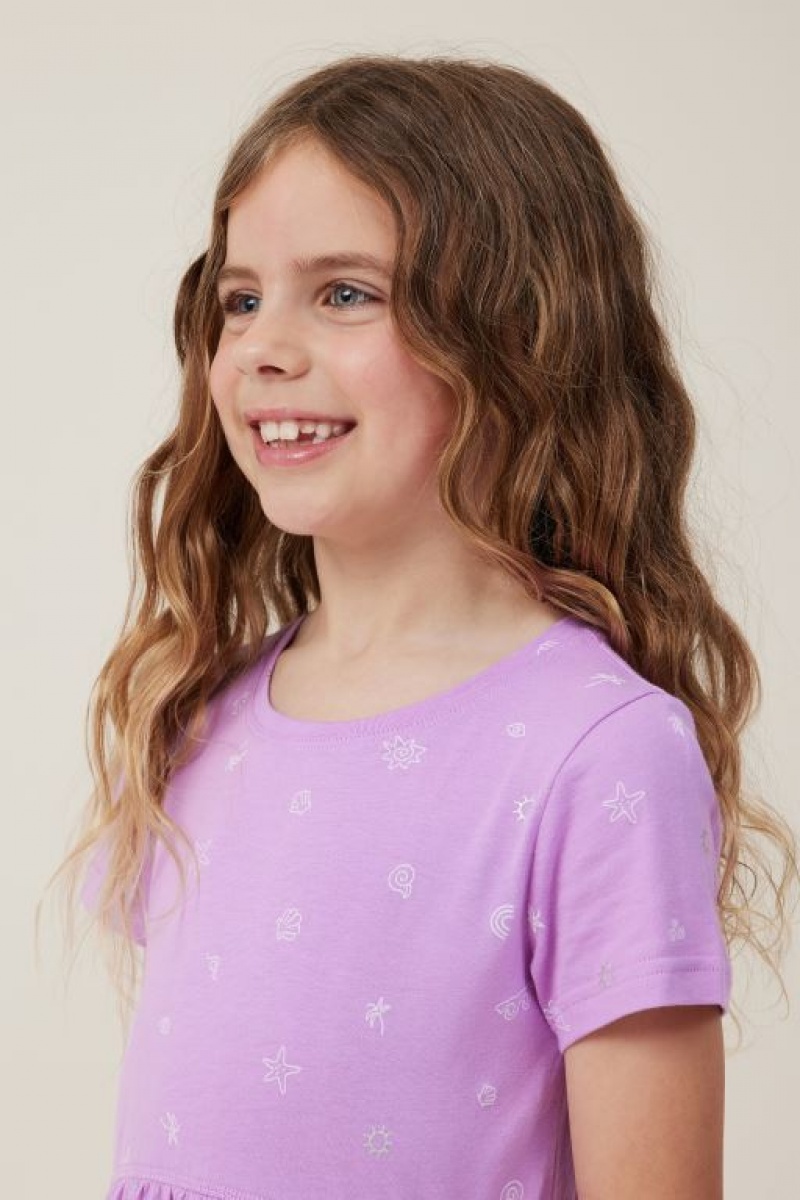 Cotton On Freya Short Sleeve Girls' Dress Lavender | Y0wH6DxGYkL