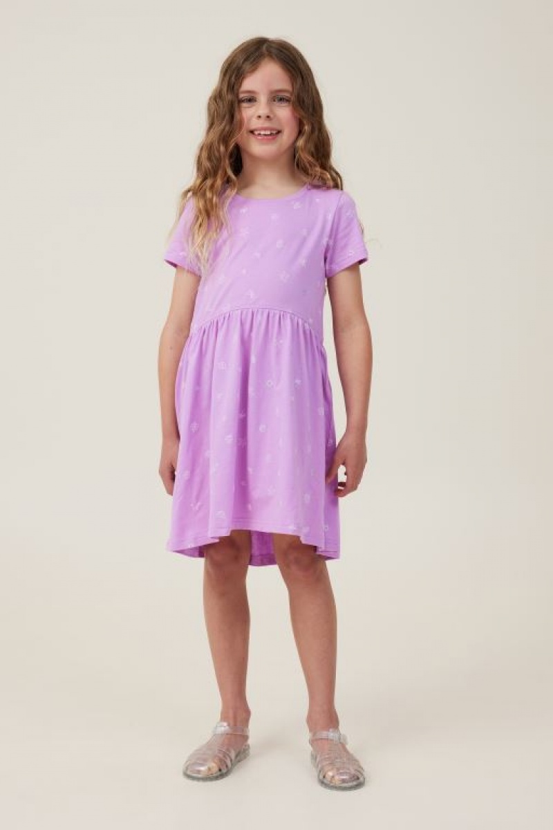 Cotton On Freya Short Sleeve Girls' Dress Lavender | Y0wH6DxGYkL