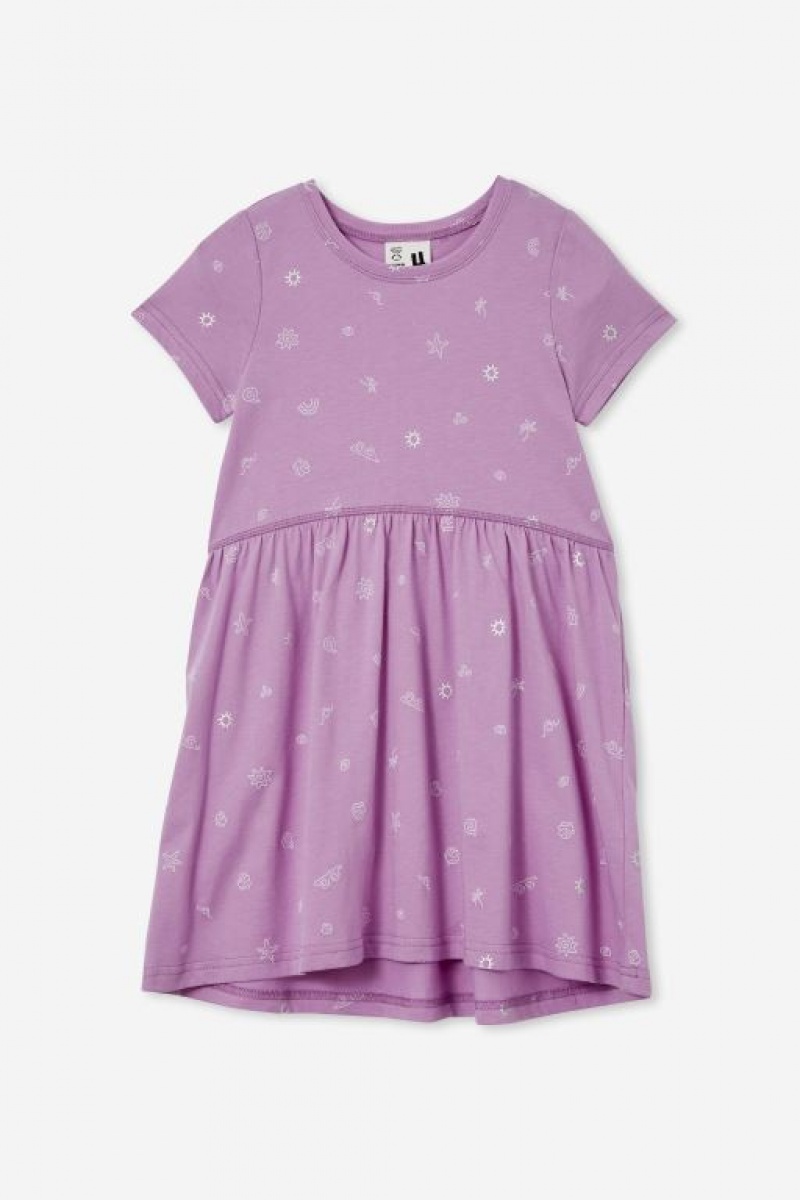 Cotton On Freya Short Sleeve Girls' Dress Lavender | Y0wH6DxGYkL