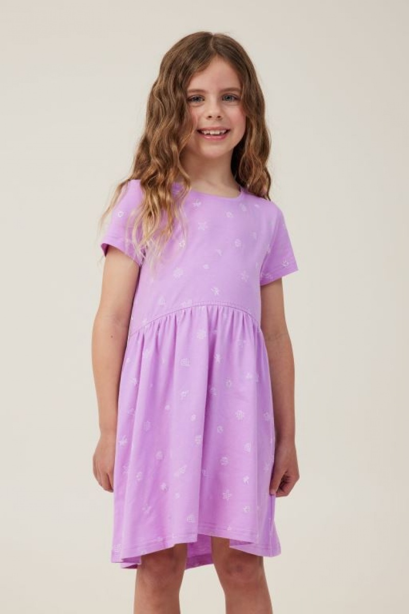 Cotton On Freya Short Sleeve Girls\' Dress Lavender | Y0wH6DxGYkL