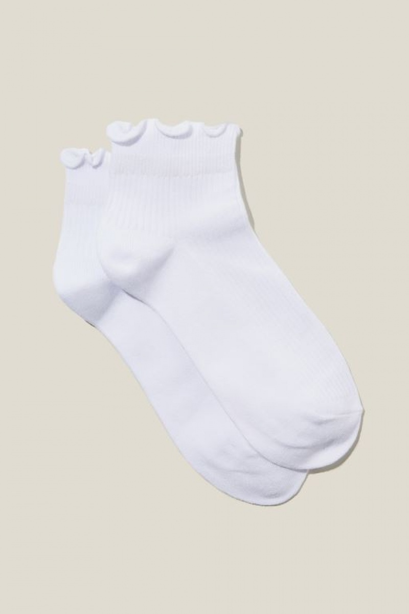 Cotton On Frill Ribbed Ankle Women\'s Socks White | Fi8kvqFU45Q