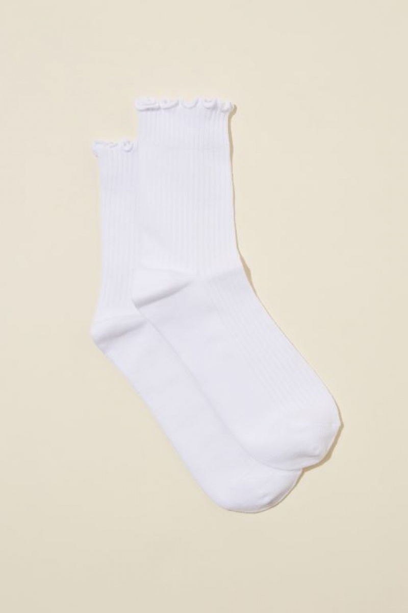 Cotton On Frill Ribbed Crew Women\'s Socks White | I8SFQDOLegR