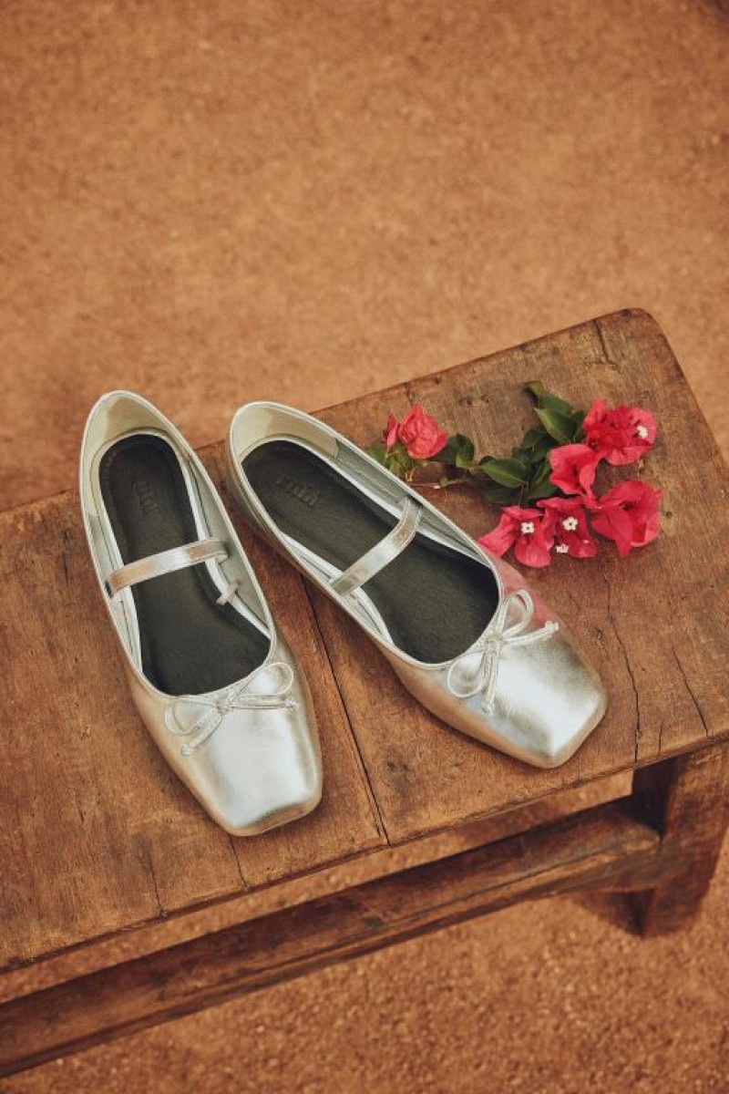 Cotton On Gia Square Ballet Women\'s Loafers Silver Metal | cuup4F0ipXT
