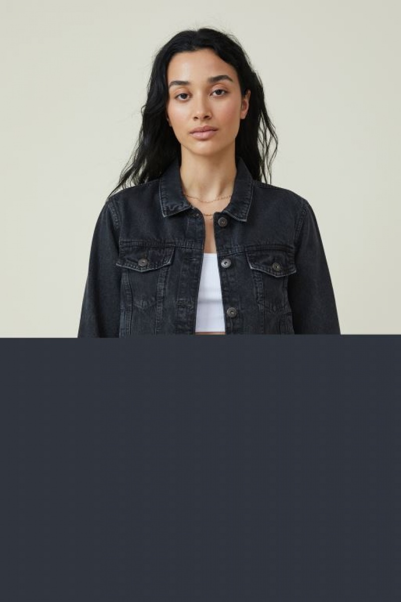Cotton On Girlfriend Denim Women's Jackets Deep Grey Black | 98ONnT0Znsj