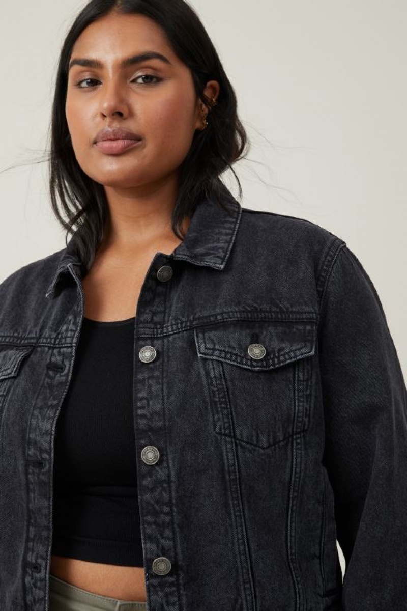 Cotton On Girlfriend Denim Women's Jackets Deep Grey Black | 98ONnT0Znsj