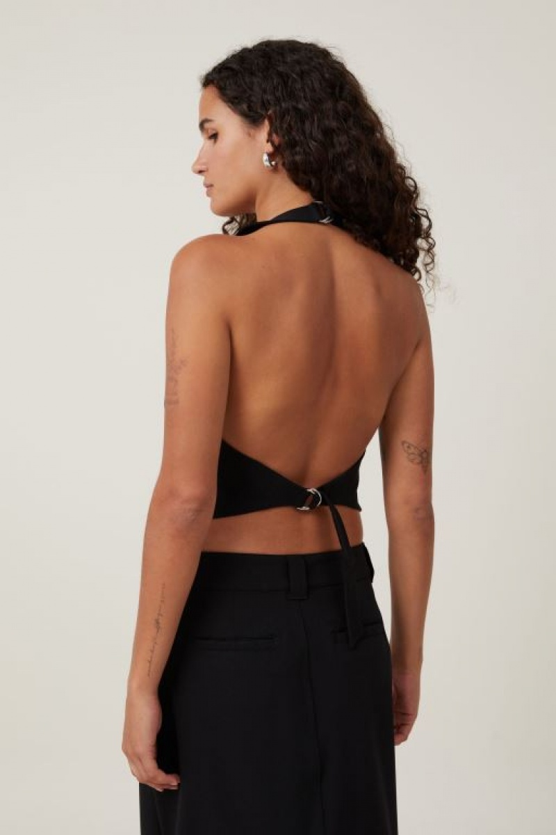 Cotton On Harper Suiting Halter Vest Women's Shirts Black | RcWFDvA53j0