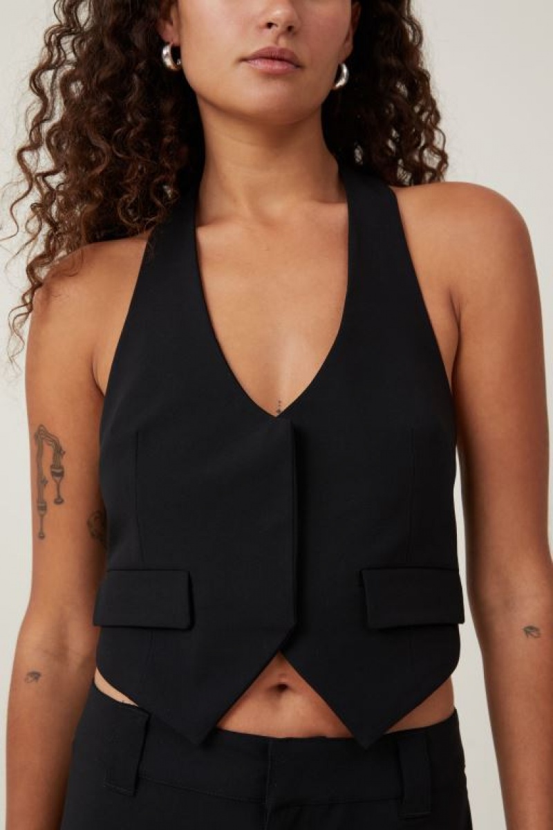 Cotton On Harper Suiting Halter Vest Women\'s Shirts Black | RcWFDvA53j0