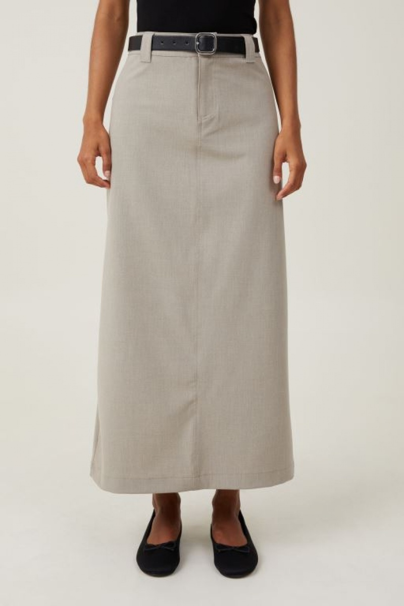 Cotton On Harper Suiting Maxi Women's Skirt Grey Brown | B7B555mMOCQ