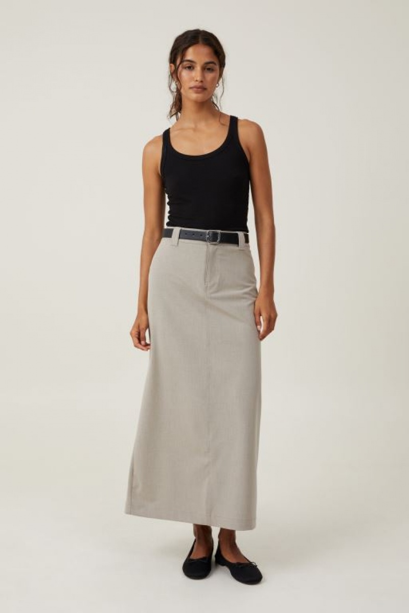 Cotton On Harper Suiting Maxi Women\'s Skirt Grey Brown | B7B555mMOCQ