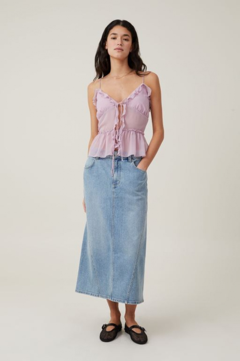 Cotton On Harper Tie Up Cami Women's Shirts Lavender Blue | PF4kC15bxTO