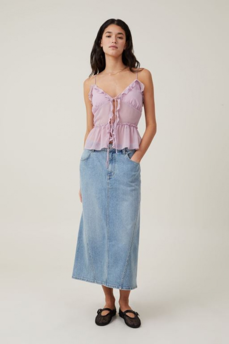 Cotton On Harper Tie Up Women's Cami Lavender Blue | UfO3TsM8omN
