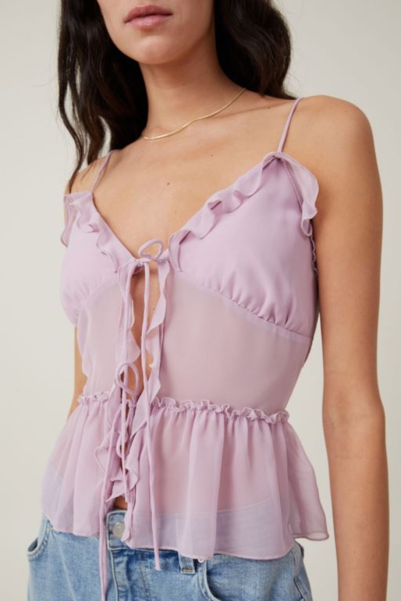 Cotton On Harper Tie Up Women's Cami Lavender Blue | UfO3TsM8omN