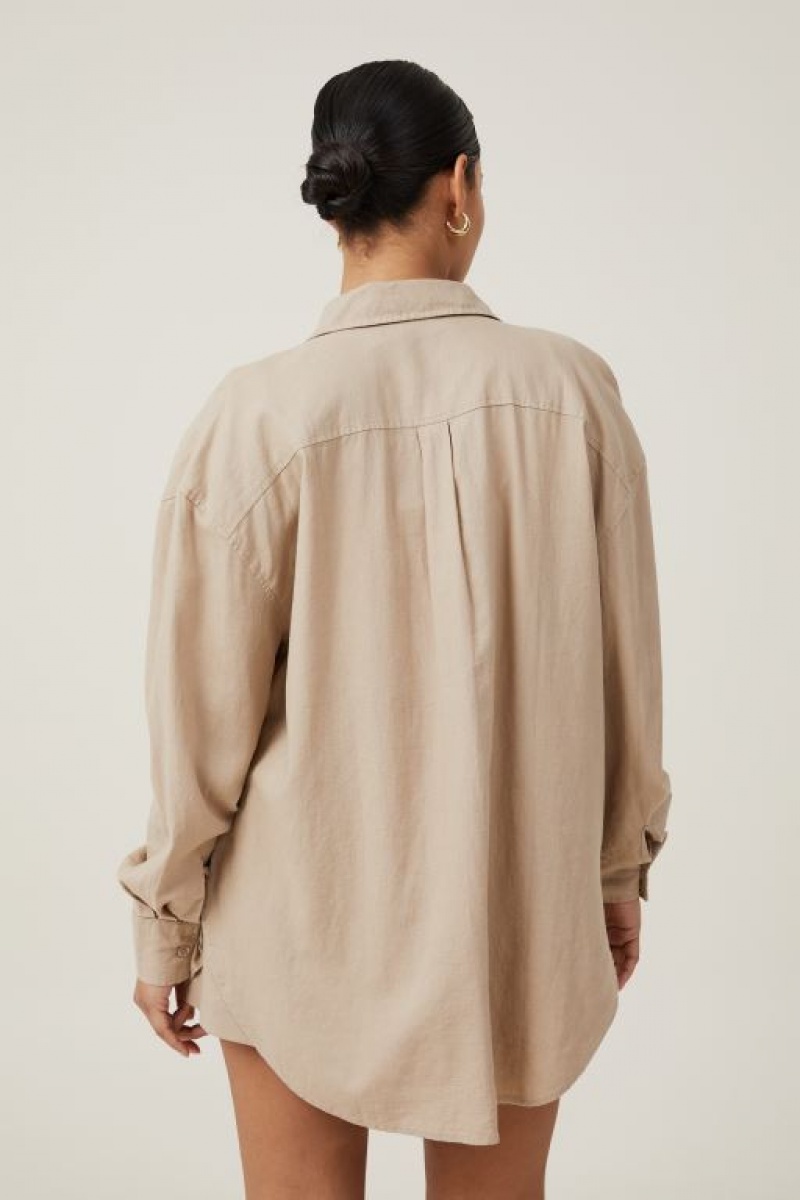 Cotton On Haven Long Sleeve Women's Shirts Grey Brown | O3Q8OQ1ovhR