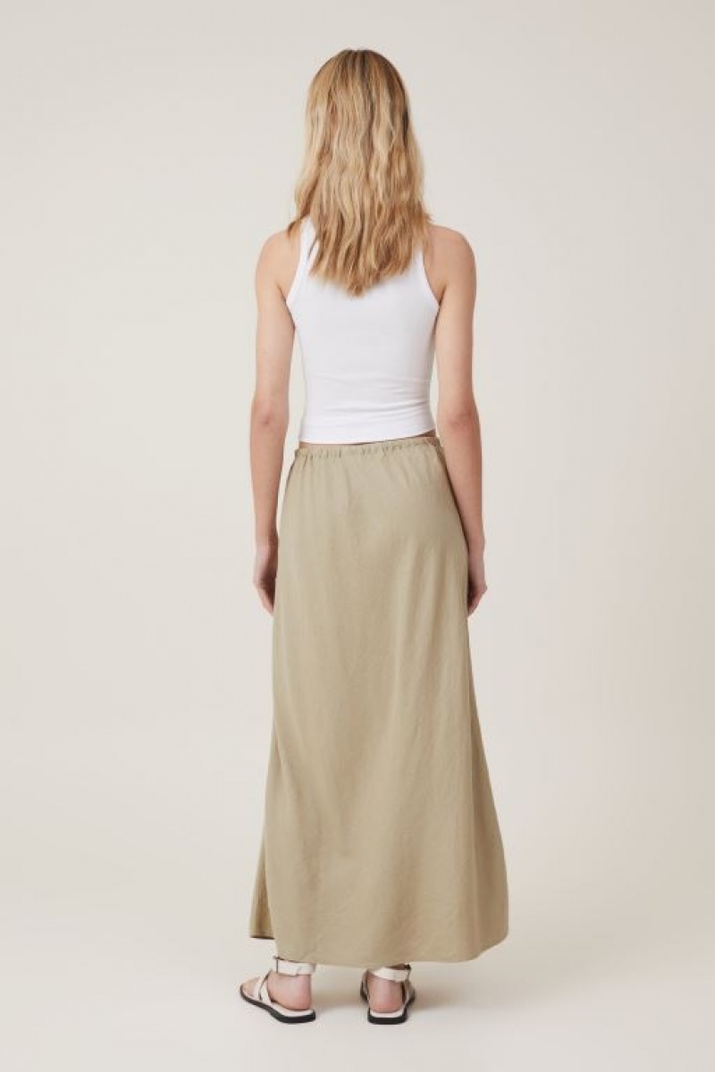 Cotton On Haven Maxi Slip Women's Skirt Olive | vsd7zQOSjg6