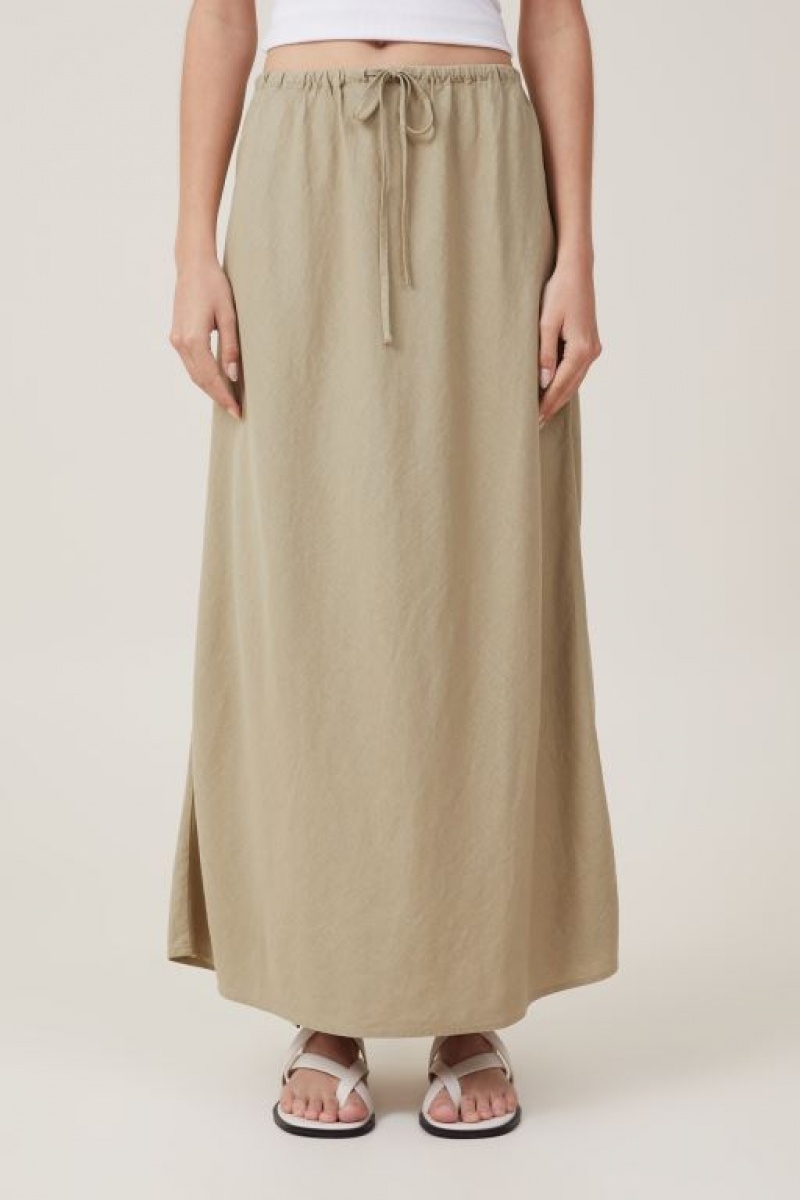 Cotton On Haven Maxi Slip Women's Skirt Olive | vsd7zQOSjg6