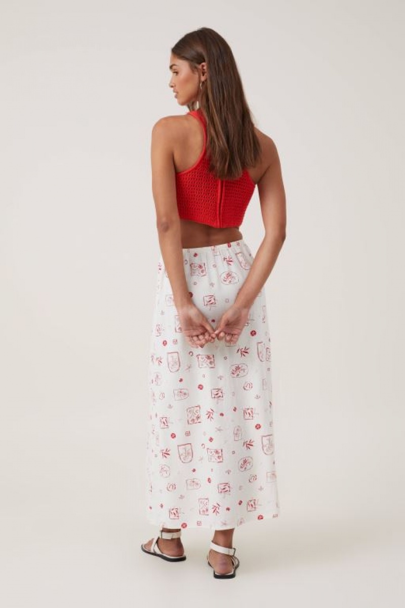 Cotton On Haven Maxi Slip Women's Skirt White Red | vraTOXi1S0I