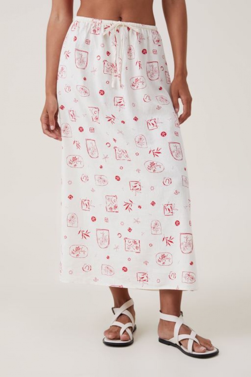 Cotton On Haven Maxi Slip Women's Skirt White Red | vraTOXi1S0I