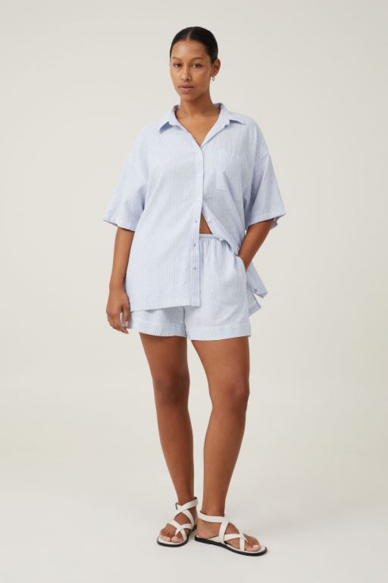 Cotton On Haven Short Sleeve Women's Shirts Stripes Blue | xYLEMFWk7yS