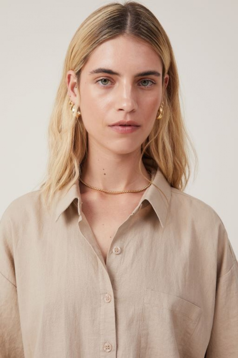 Cotton On Haven Short Sleeve Women's Shirts Grey Brown | 7kpKSB6uJ3z