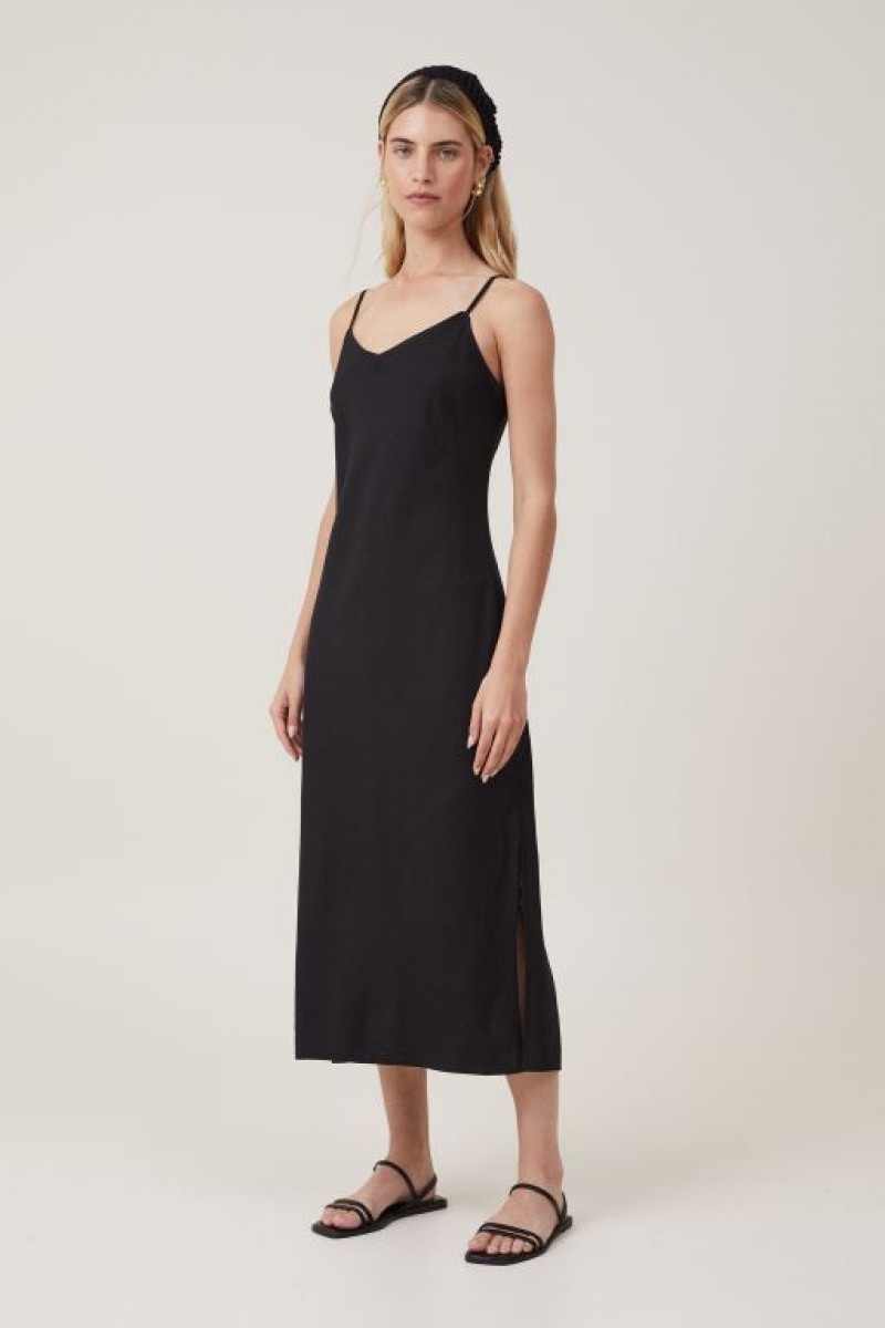 Cotton On Haven Slip Women\'s Midi Dress Black | Dd8vCIlgbFV