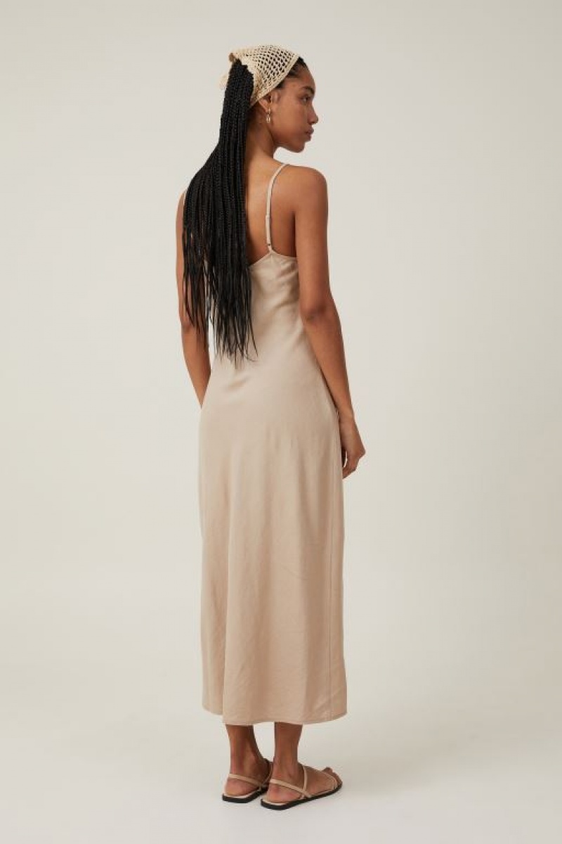 Cotton On Haven Slip Women's Midi Dress Grey Brown | saMWa9Q9rdb