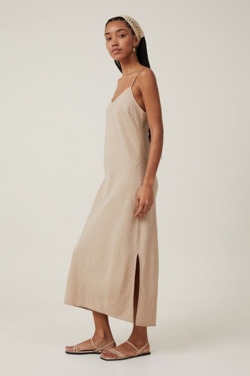 Cotton On Haven Slip Women\'s Midi Dress Grey Brown | saMWa9Q9rdb
