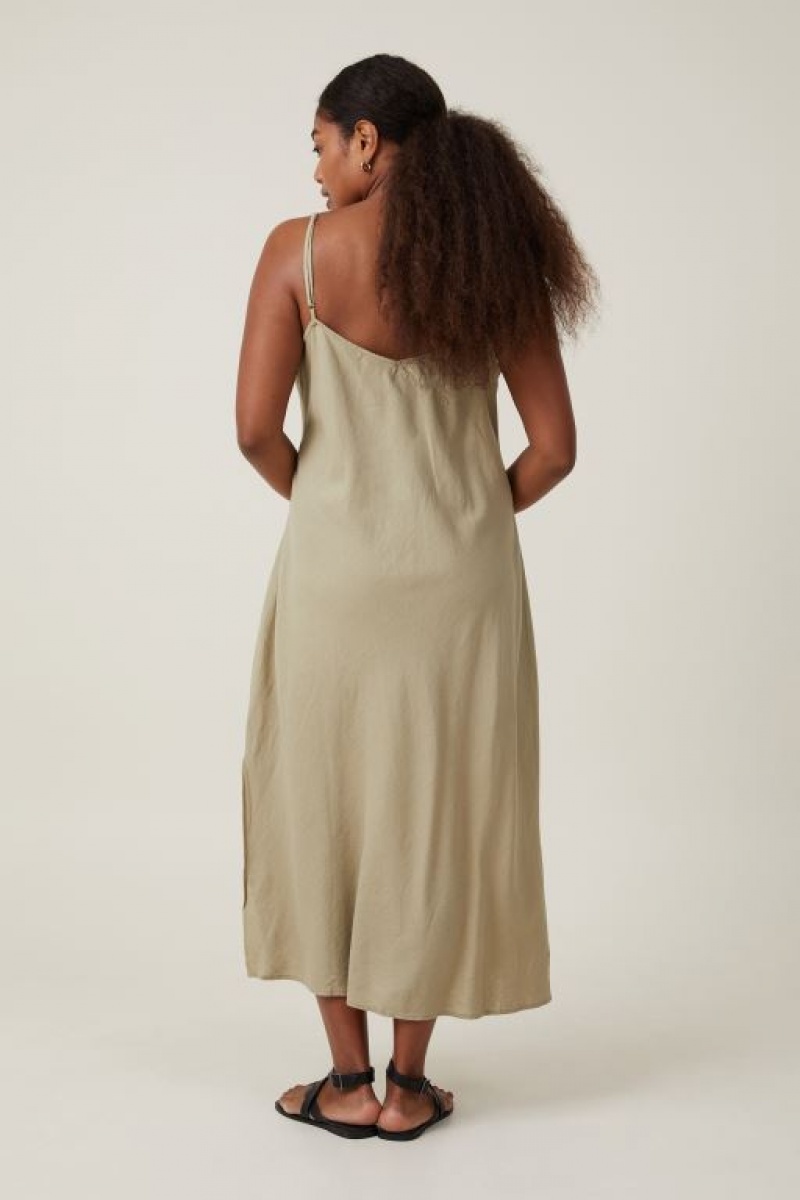 Cotton On Haven Slip Women's Midi Dress Olive | NamSb9c4kgv