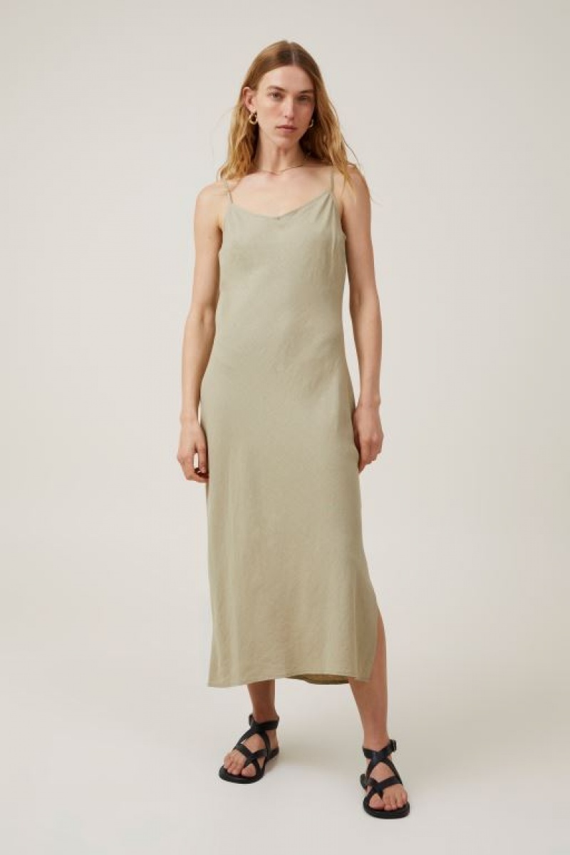 Cotton On Haven Slip Women's Midi Dress Olive | NamSb9c4kgv