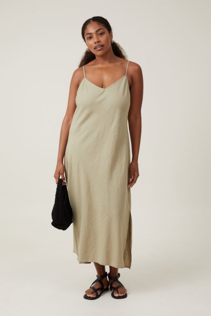 Cotton On Haven Slip Women\'s Midi Dress Olive | NamSb9c4kgv