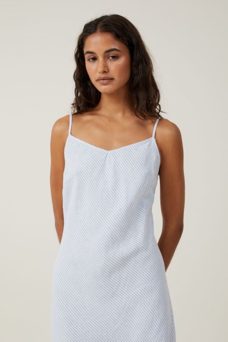 Cotton On Haven Slip Women's Midi Dress Stripes Blue | nWEXc2QFFNw