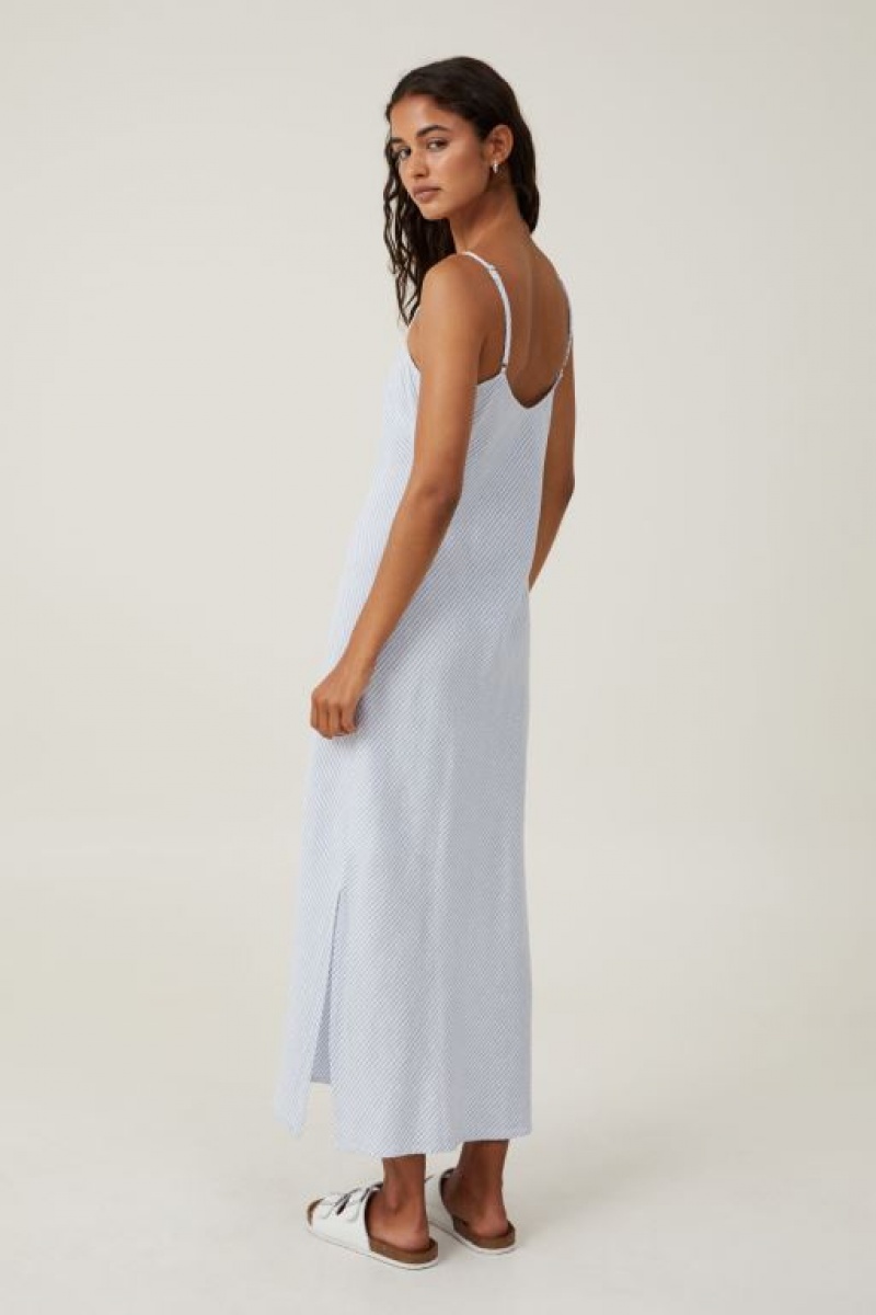 Cotton On Haven Slip Women's Midi Dress Stripes Blue | nWEXc2QFFNw