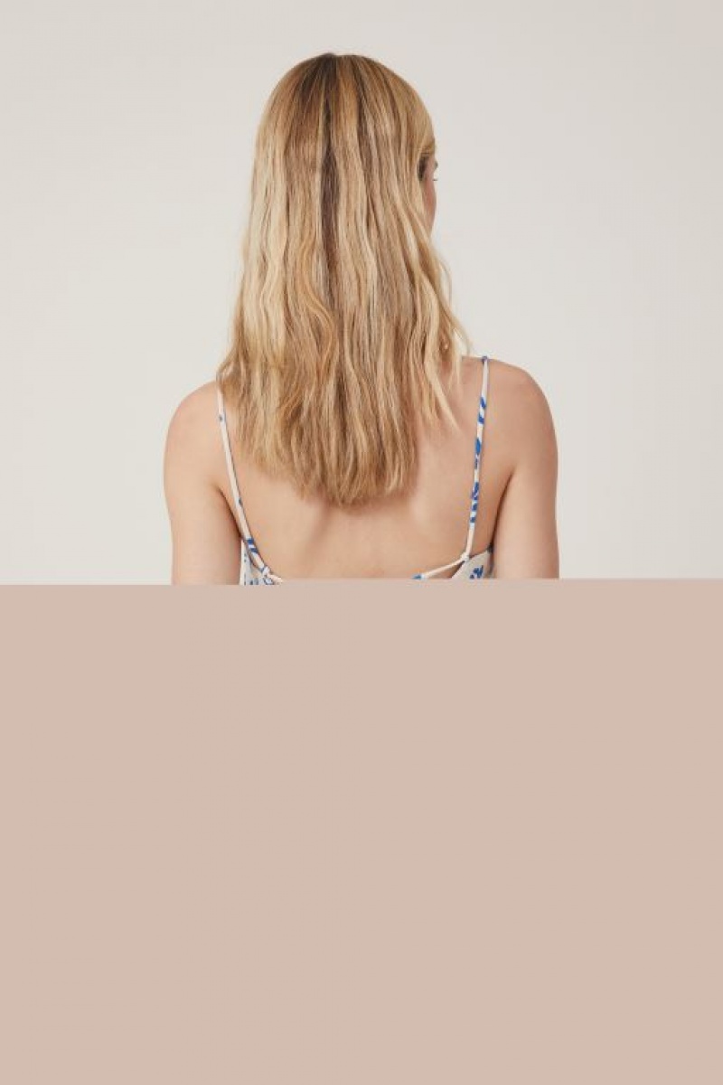 Cotton On Haven Tie Back Women's Cami Blue Coral | BiEJ2IbyoXB