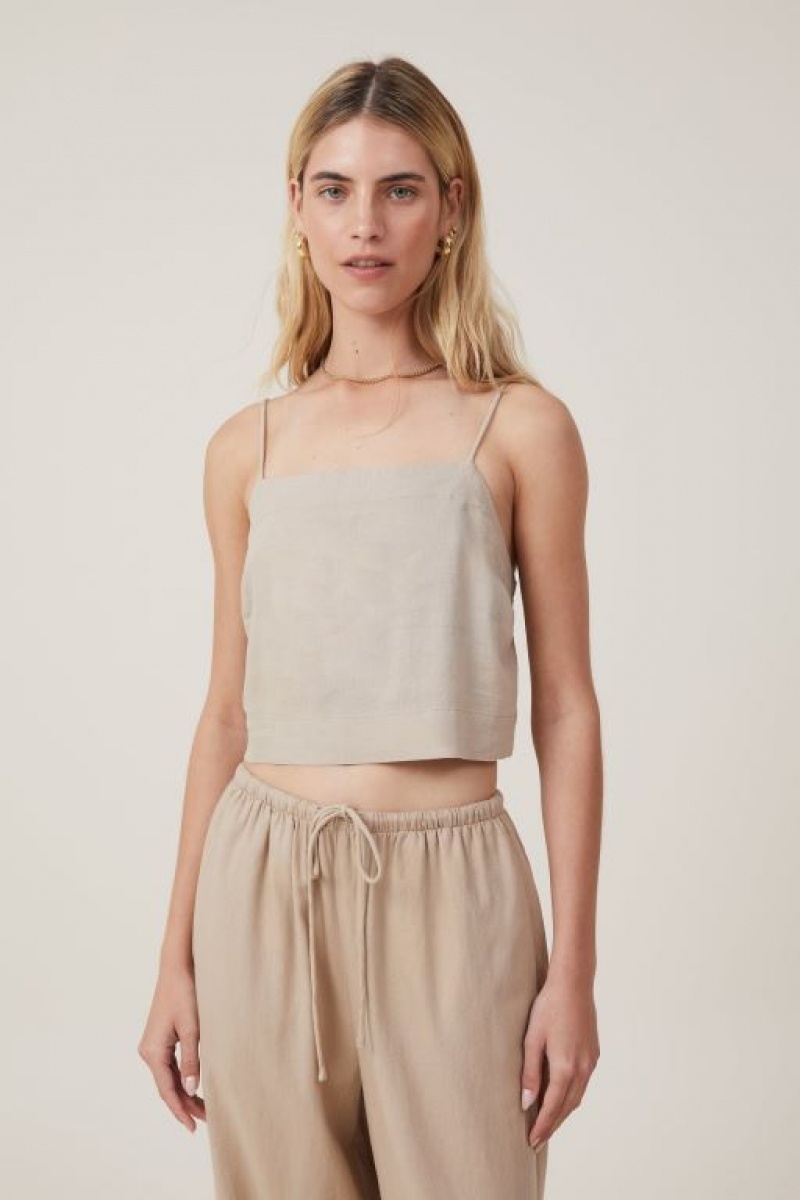 Cotton On Haven Tie Back Women's Cami Grey Brown | IIVnlwaVMhw