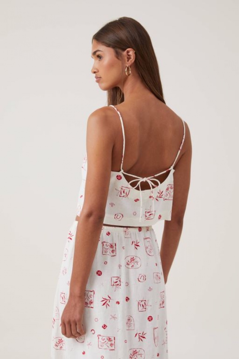 Cotton On Haven Tie Back Women's Cami White Red | bcgVQOHSPXd
