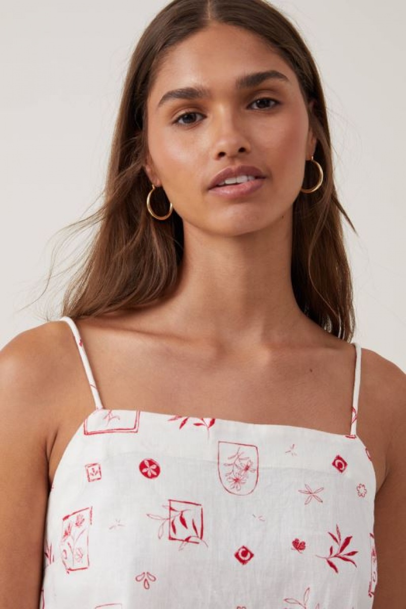 Cotton On Haven Tie Back Women's Cami White Red | bcgVQOHSPXd