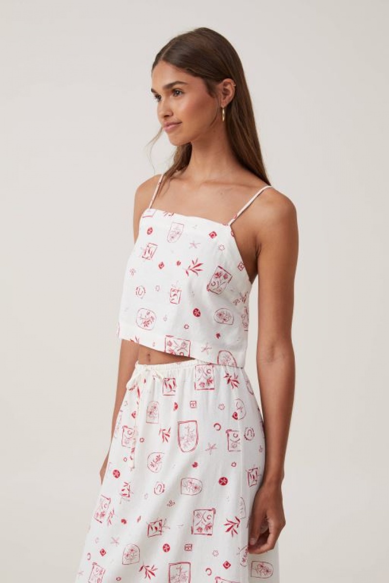 Cotton On Haven Tie Back Women\'s Cami White Red | bcgVQOHSPXd