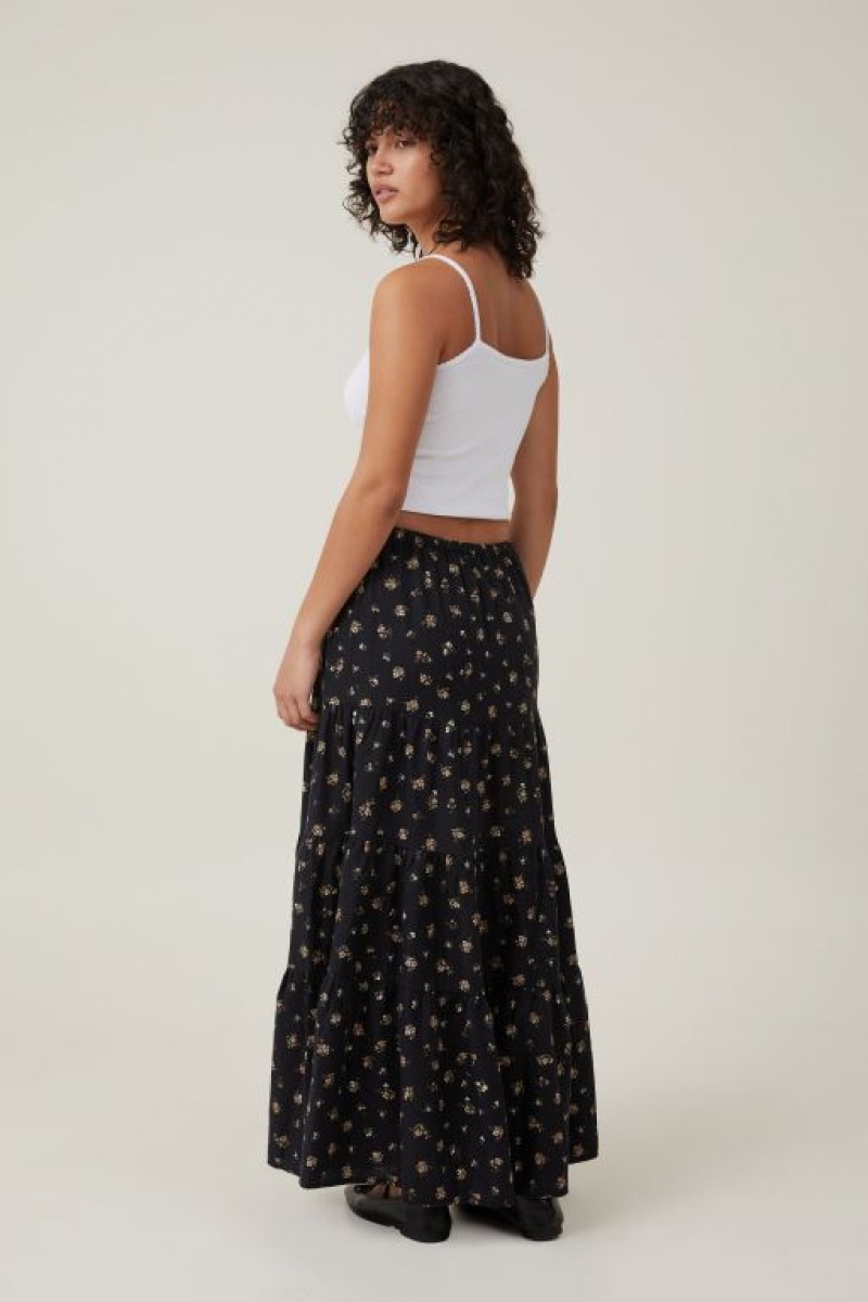 Cotton On Haven Tiered Maxi Women's Skirt Black | gqYfjnuPvTL