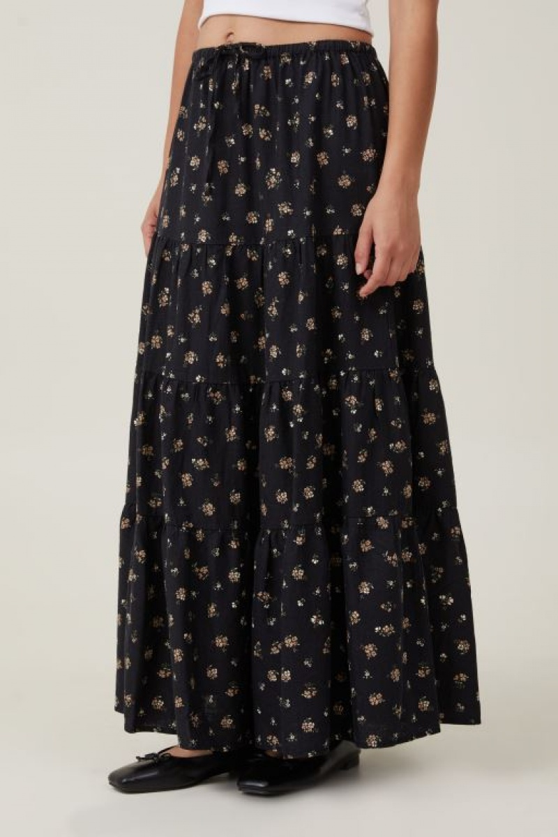 Cotton On Haven Tiered Maxi Women's Skirt Black | gqYfjnuPvTL