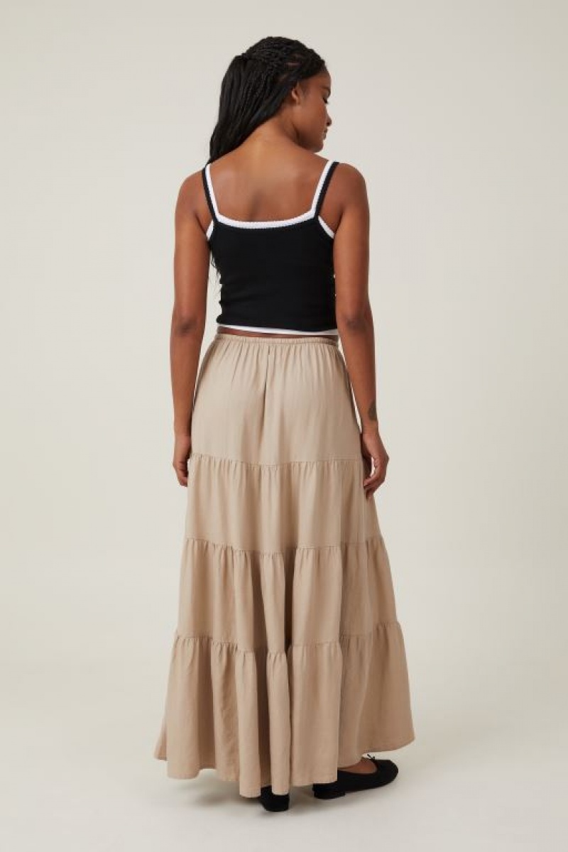 Cotton On Haven Tiered Maxi Women's Skirt Grey Brown | XUmDWavRAlY